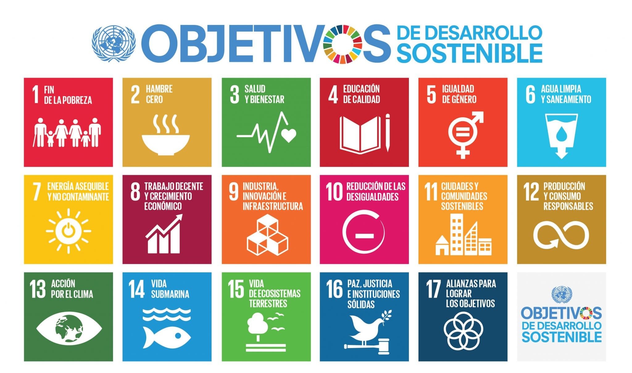 Infografía que muestra los 17 objetivos de desarrollo sostenibles