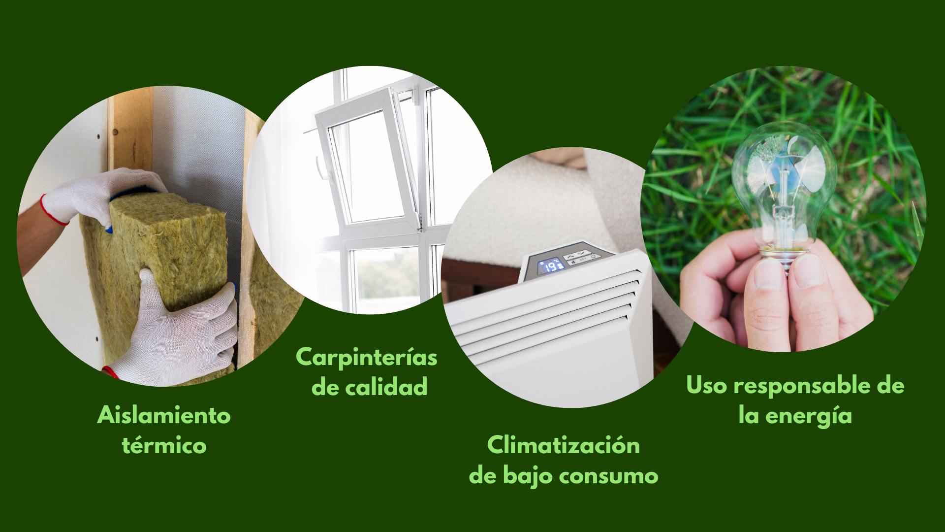 Aislamiento térmico, carpinterías de calidad, climatización de bajo consumo, uso responsable de la energía
