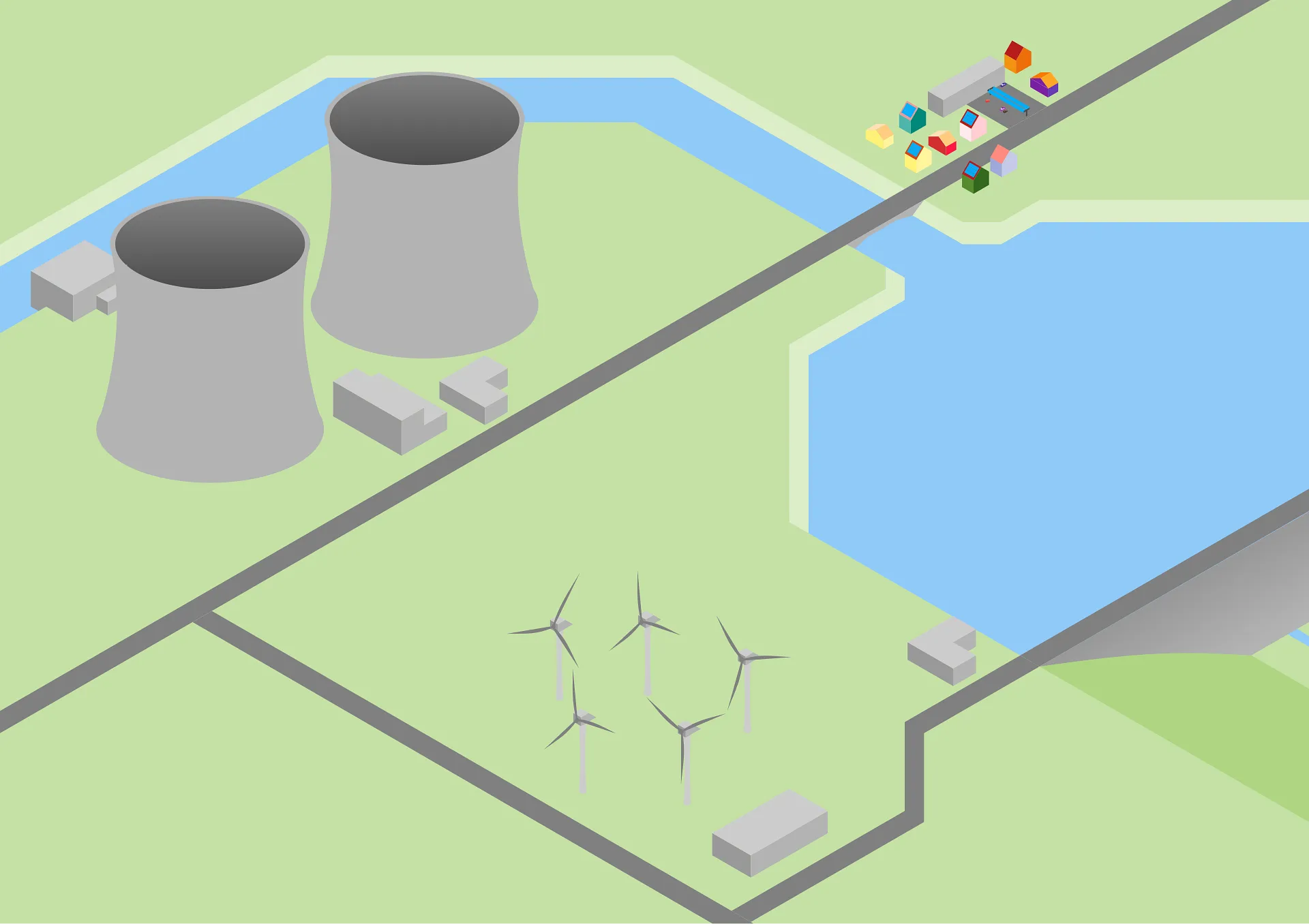 Diseño de un parque energético con colores planos